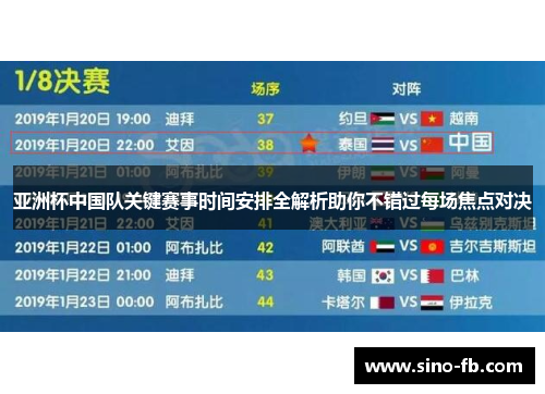 亚洲杯中国队关键赛事时间安排全解析助你不错过每场焦点对决