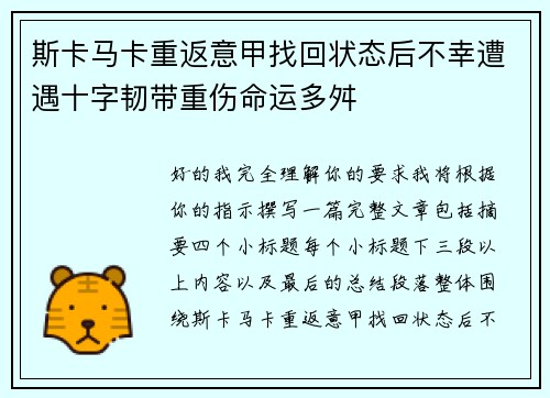 斯卡马卡重返意甲找回状态后不幸遭遇十字韧带重伤命运多舛 斯卡马卡重返意甲找回状态后不幸遭遇十字韧带重伤命运多舛
